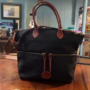 Dooney & Bourke Satchel Black Nylon W/ Brown Leather Trim Large Crossbody Bag